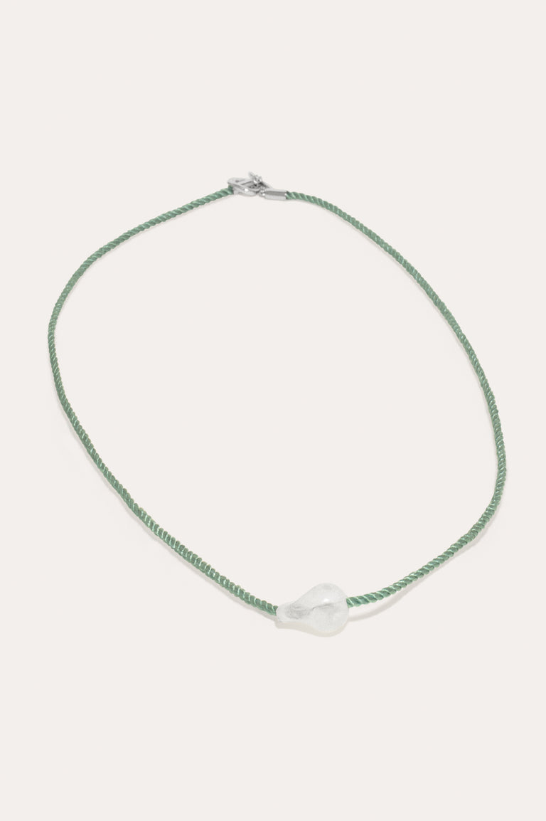 H57 - Bio Resin and Green Cord Recycled Silver Necklace