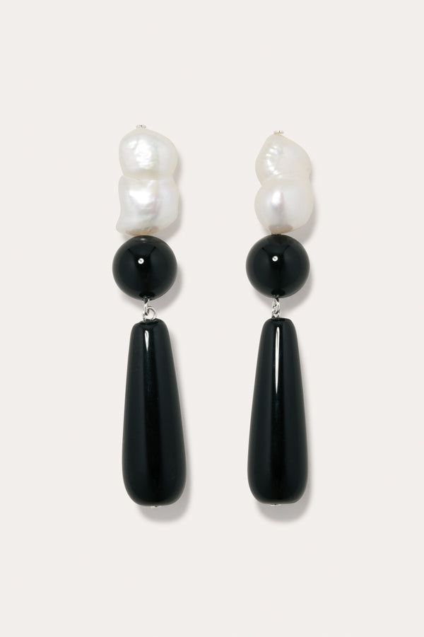 Tarn II - Boucles d'oreilles en argent recyclé, perles et onyx noir