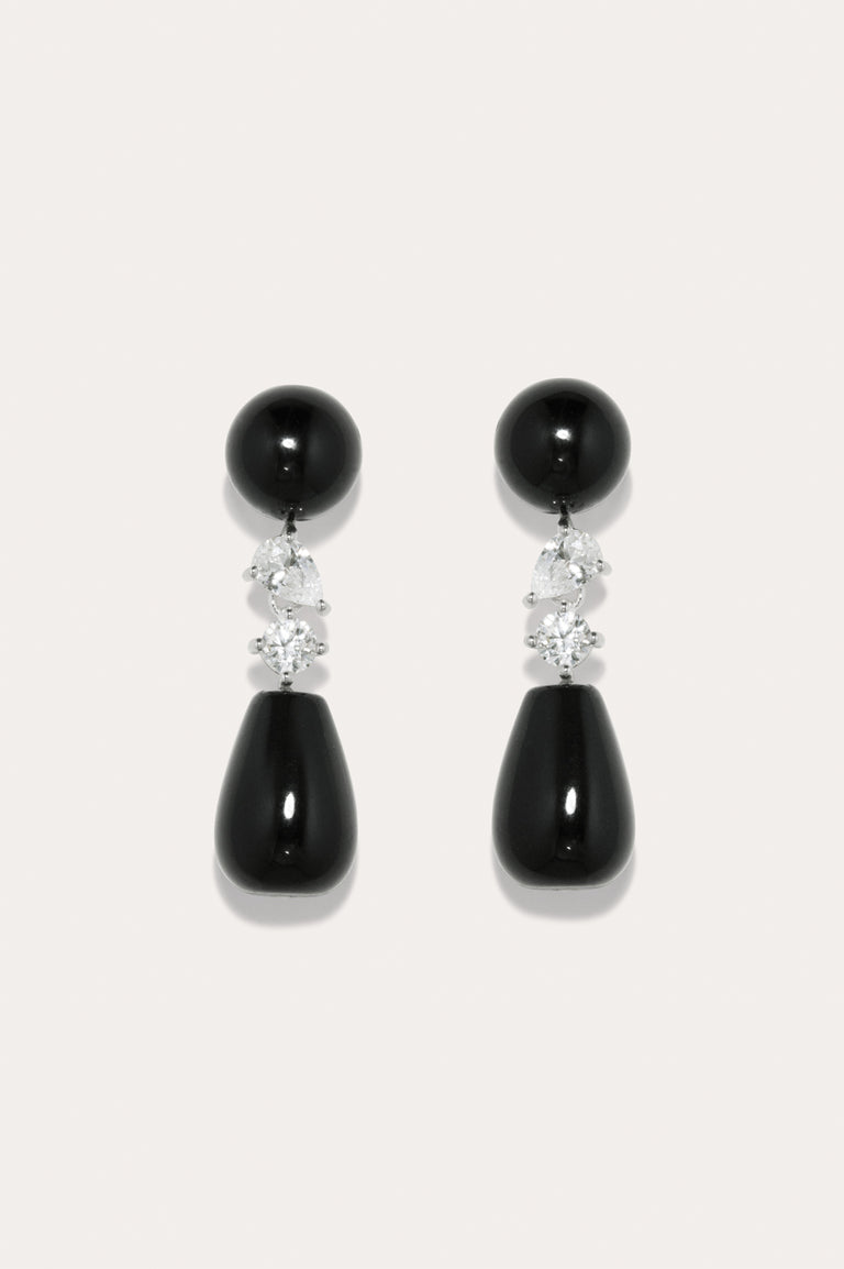 Tarn - Black Onyx and Zirconia Recycled Silver Earrings