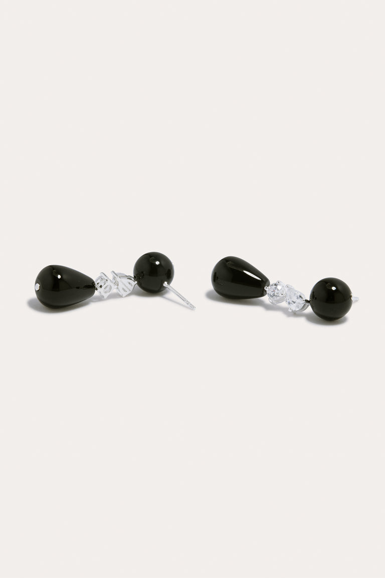 Tarn - Black Onyx and Zirconia Recycled Silver Earrings