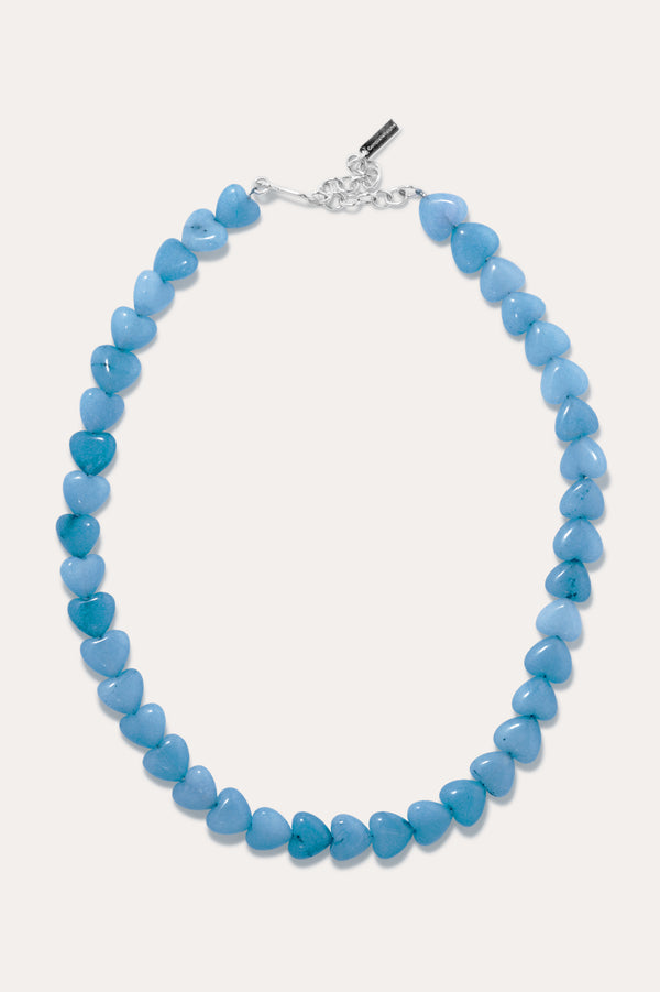 La fenêtre du cœur - Collier perles cœur bleues et argent recyclé