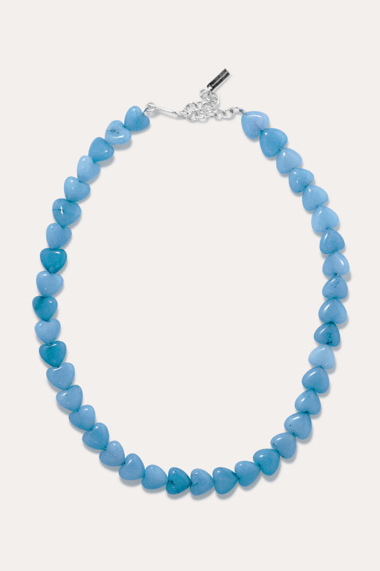 La fenêtre du cœur - Collier perles cœur bleues et argent recyclé