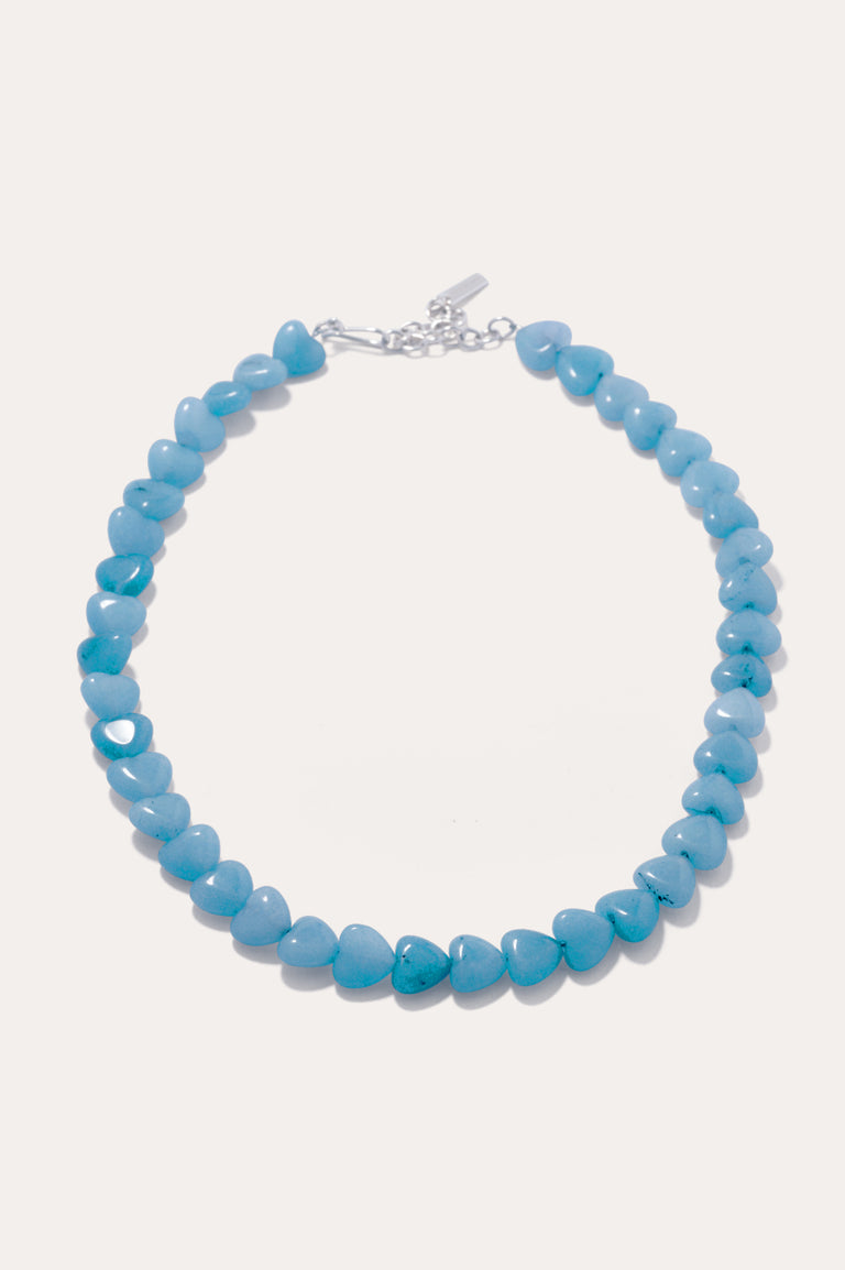 La fenêtre du cœur - Collier perles cœur bleues et argent recyclé