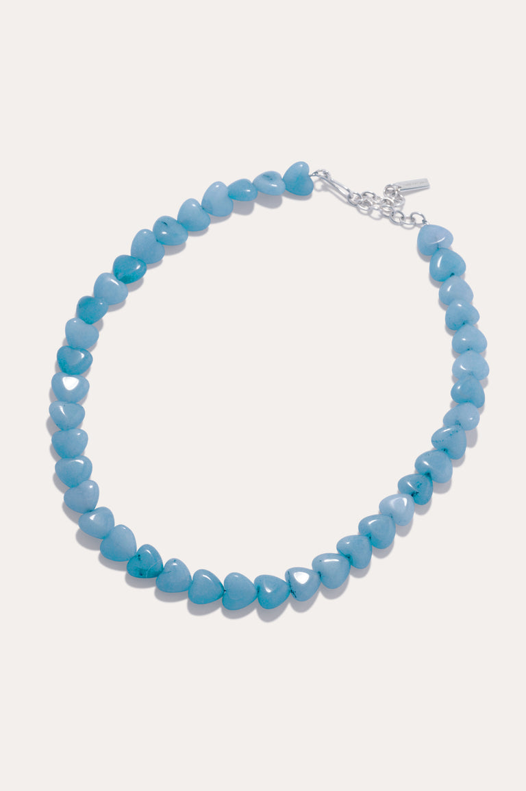 La fenêtre du cœur - Collier perles cœur bleues et argent recyclé