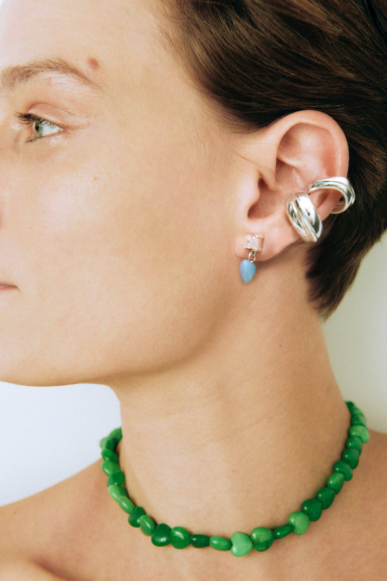La fenêtre du cœur - Collier perles cœur bleues et argent recyclé