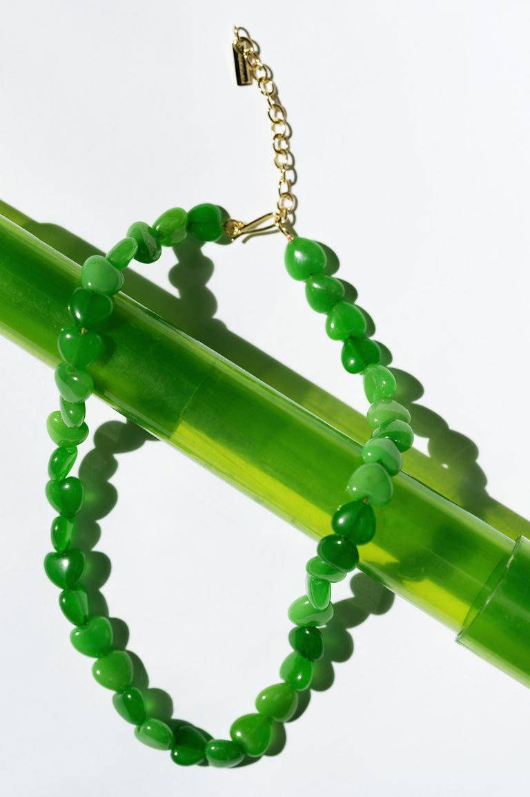 The Heart's Window - Green Heart Bead and Recycled Gold Vermeil Necklace