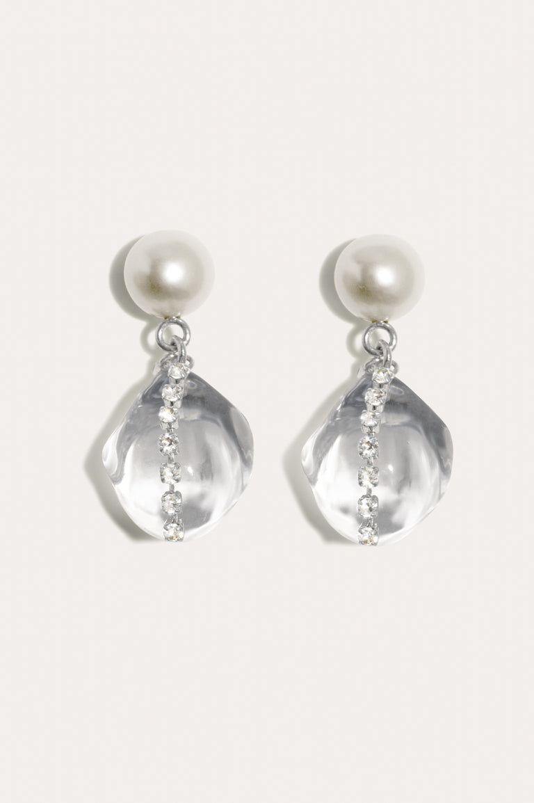 Between the Tides - Clear Resin and Rhinestone Rhodium Plated Earrings