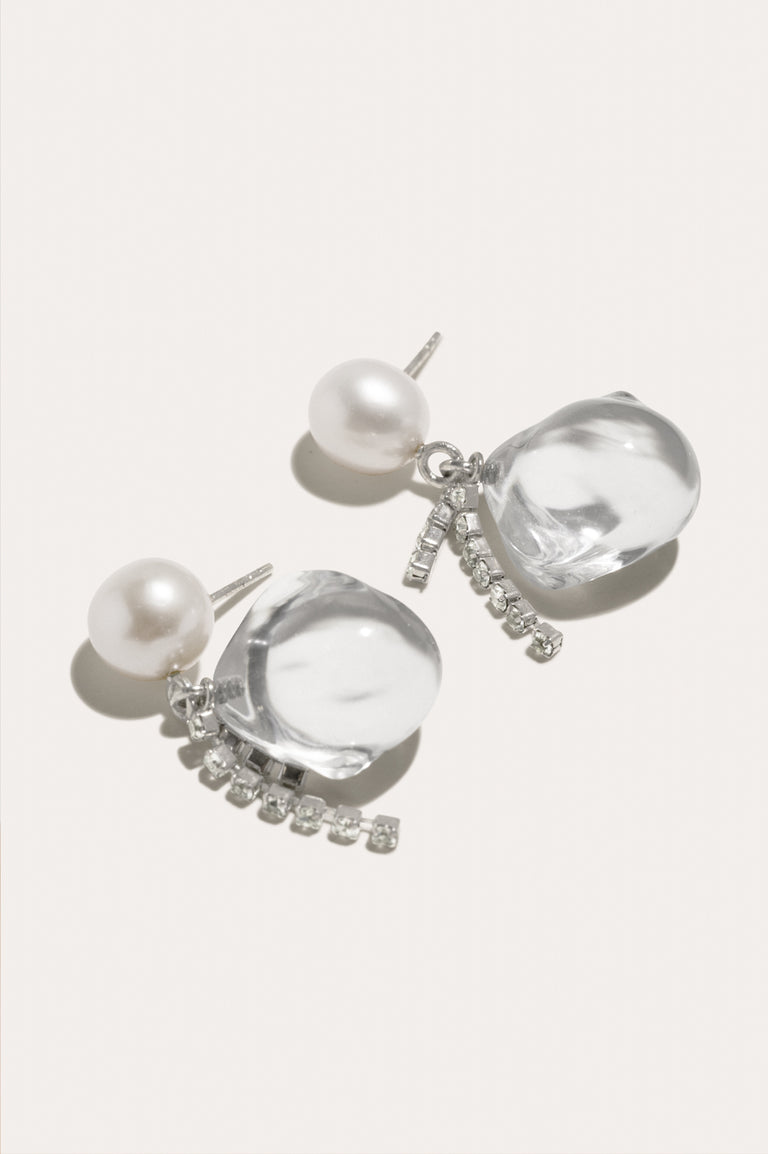 Between the Tides - Clear Resin and Rhinestone Rhodium Plated Earrings