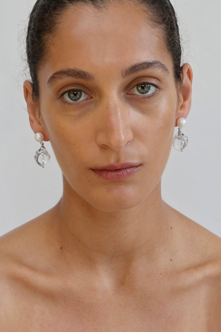 Between the Tides - Clear Resin and Rhinestone Rhodium Plated Earrings