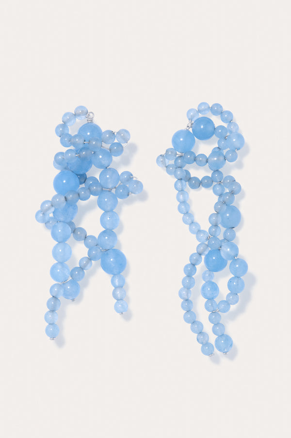 H86 - Boucles d'oreilles en agate bleue en dentelle et argent recyclé