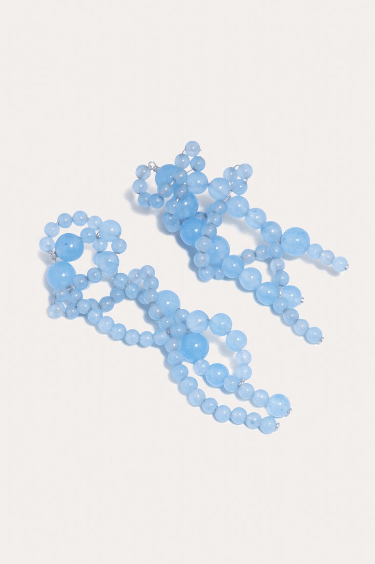 H86 - Boucles d'oreilles en agate bleue en dentelle et argent recyclé