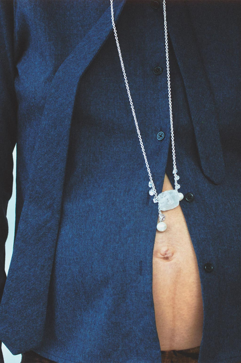 Pendulum - Pearl, Zirconia and Rock Crystal Recycled Silver Necklace