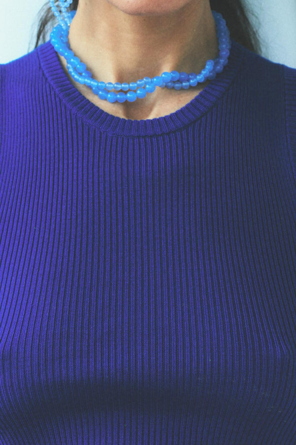 H90 - Collier en Agate bleue à dentelle et Argent recyclé