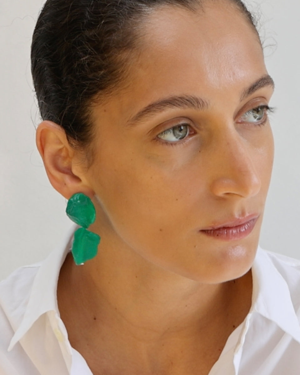 The Iceberg's Other Half - Green Resin and Recycled Silver Earrings