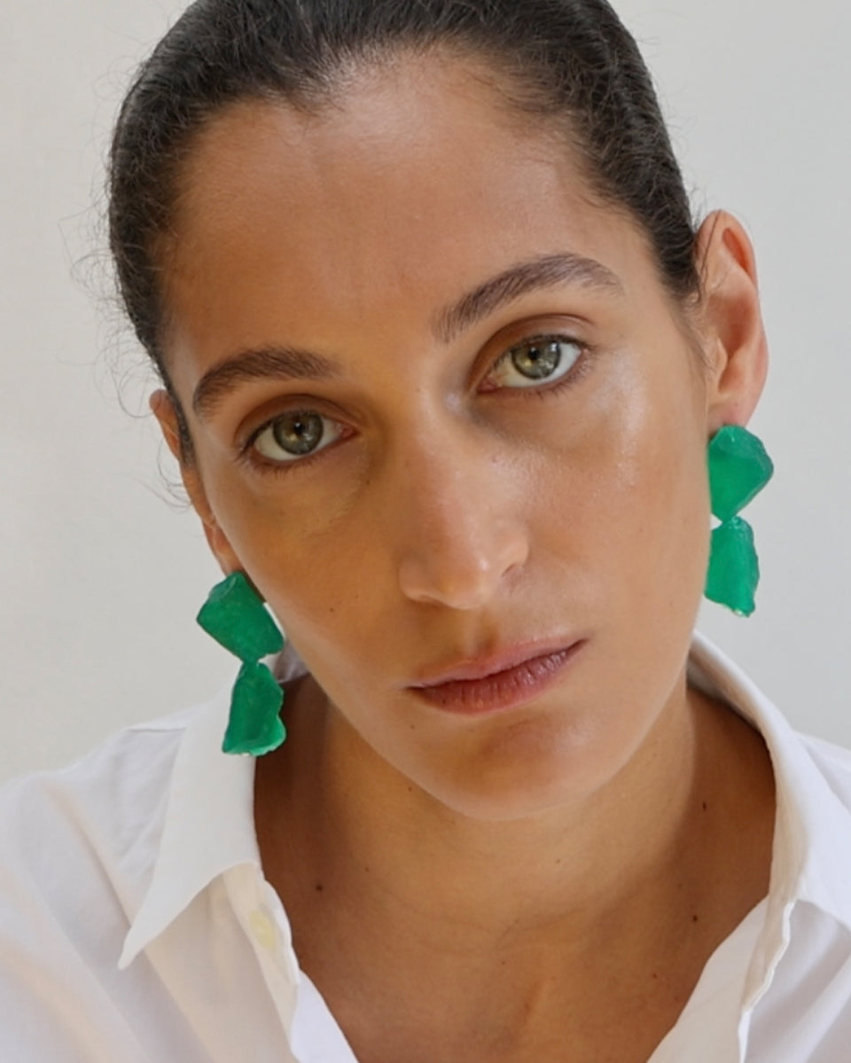 The Iceberg's Other Half - Green Resin and Recycled Silver Earrings