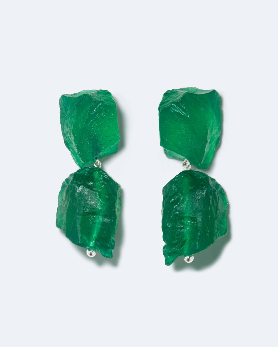 The Iceberg's Other Half - Green Resin and Recycled Silver Earrings