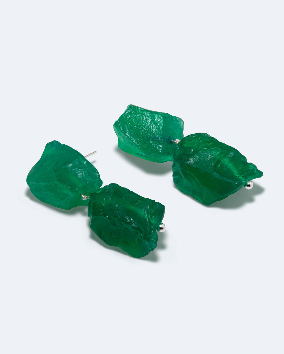 The Iceberg's Other Half - Green Resin and Recycled Silver Earrings