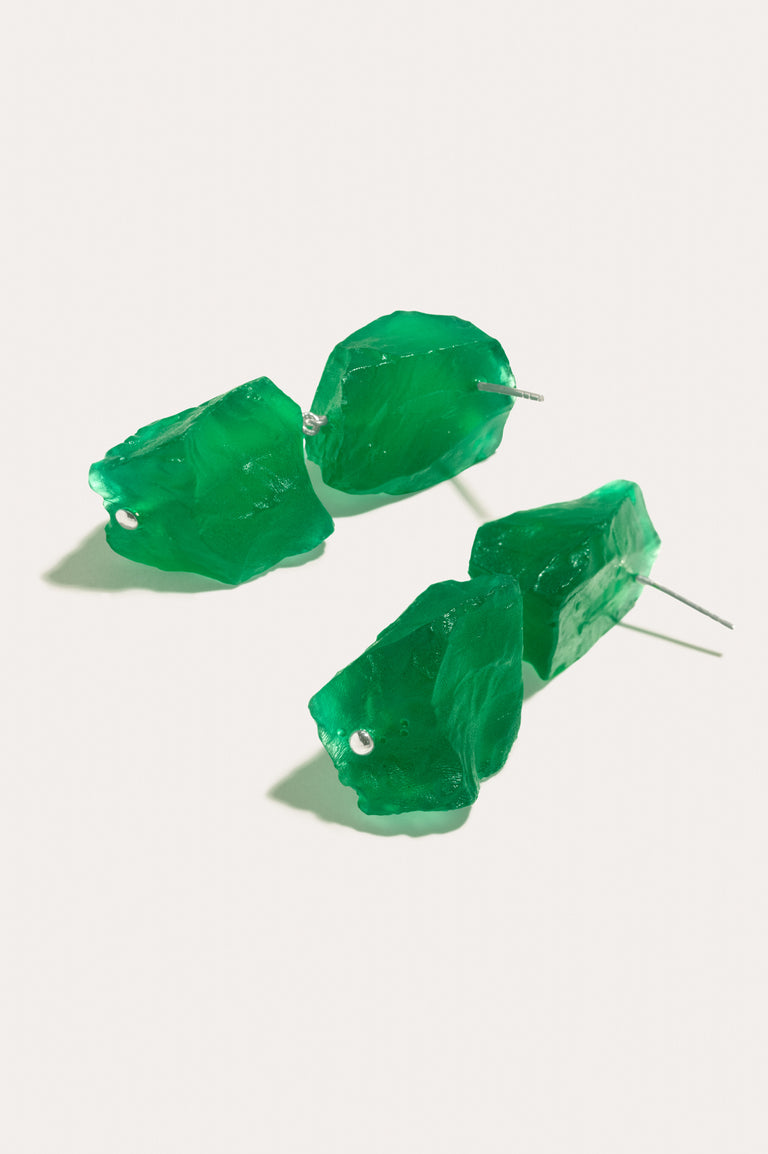 The Iceberg's Other Half - Green Resin and Recycled Silver Earrings