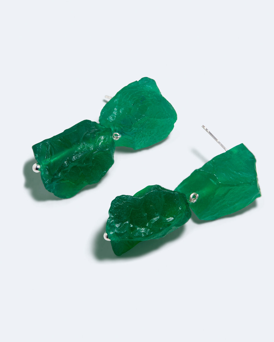 The Iceberg's Other Half - Green Resin and Recycled Silver Earrings