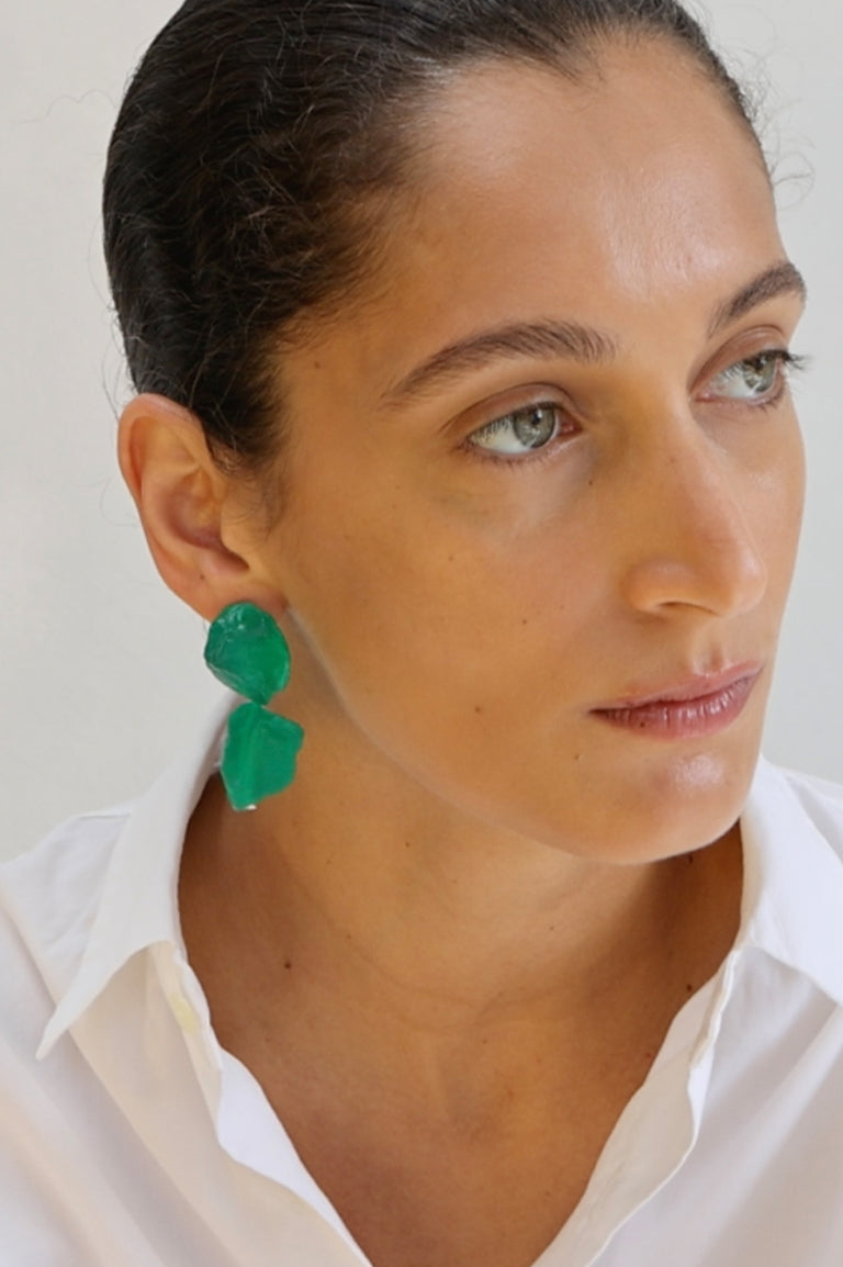 The Iceberg's Other Half - Green Resin and Recycled Silver Earrings
