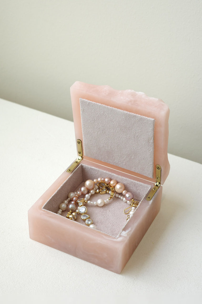 Small Jewellery Box - Marble Resin Box in Matte Rose Quartz