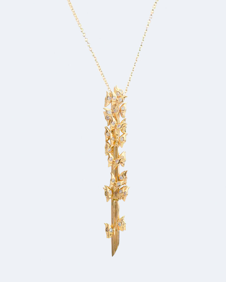 Un vol de papillons - Pendentif en or jaune 18 carats et diamant de 0,325 carat