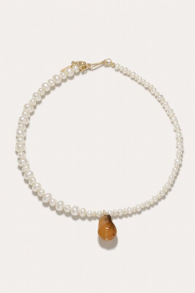 P105 - Pearl and Tortoise Shell Bio Resin Gold Vermeil Necklace