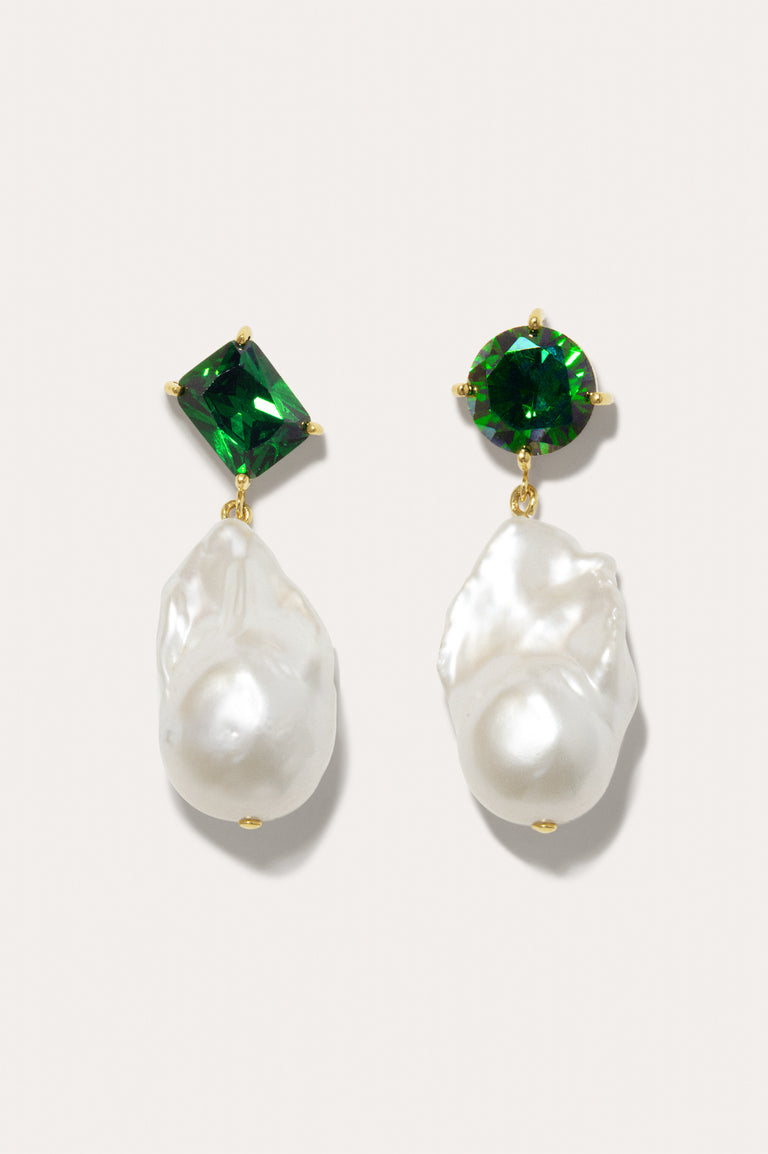 Blink - Boucles d'oreilles en Vermeil Or Recyclé serties de Zircons Perle et Émeraude