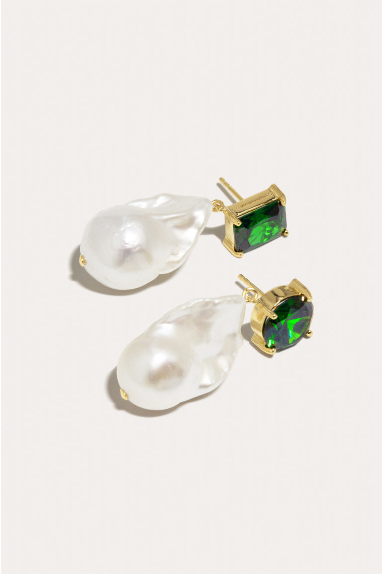 Blink - Boucles d'oreilles en Vermeil Or Recyclé serties de Zircons Perle et Émeraude