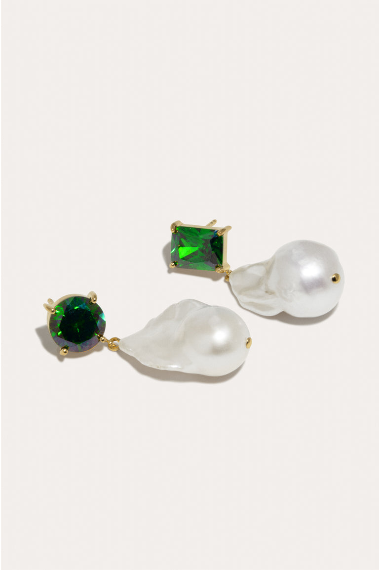 Blink - Boucles d'oreilles en Vermeil Or Recyclé serties de Zircons Perle et Émeraude
