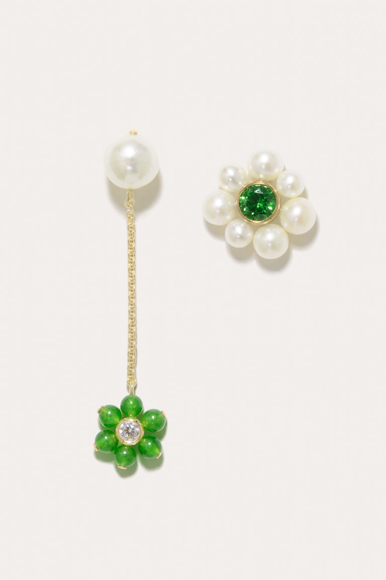 Not Brainwashed (Yet) - Pearl, Zirconia and Jade Bead Recycled Gold Vermeil Earrings