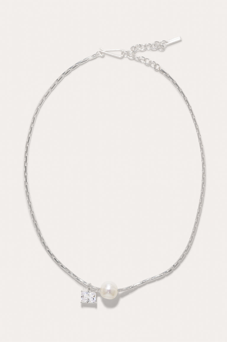 The Locus of Fortitude - Pearl and Zirconia Sterling Silver Necklace