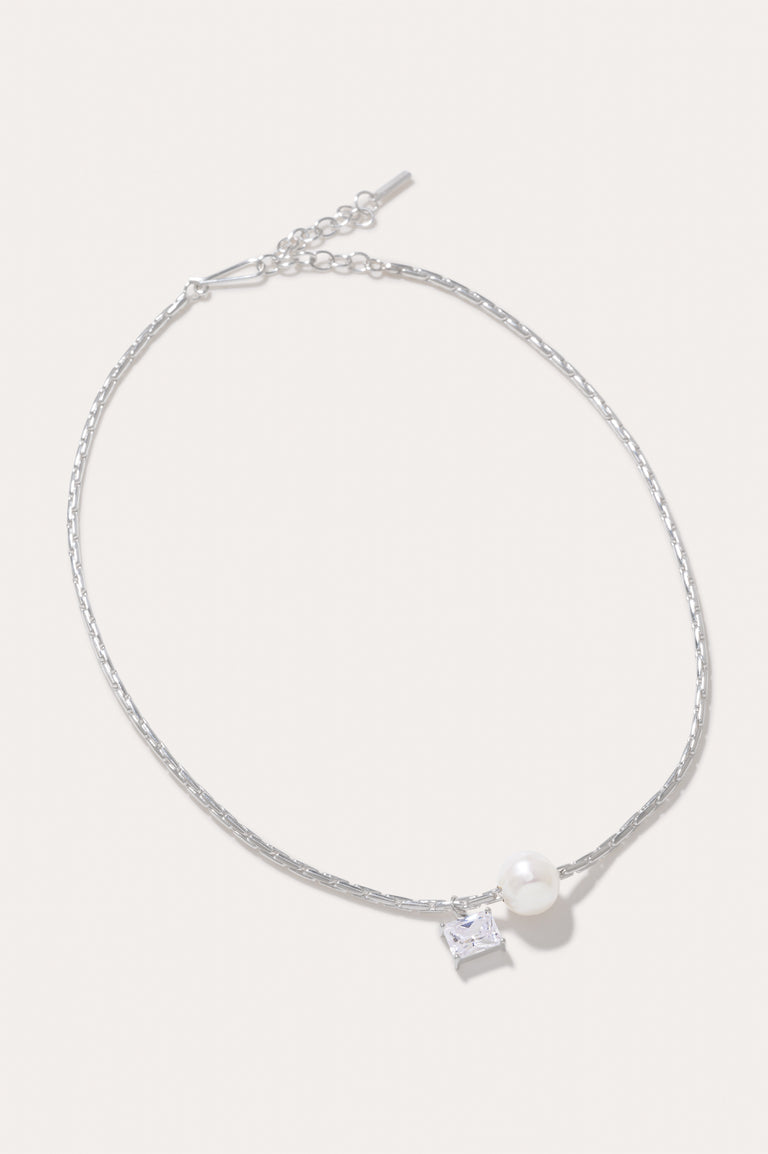 The Locus of Fortitude - Pearl and Zirconia Sterling Silver Necklace