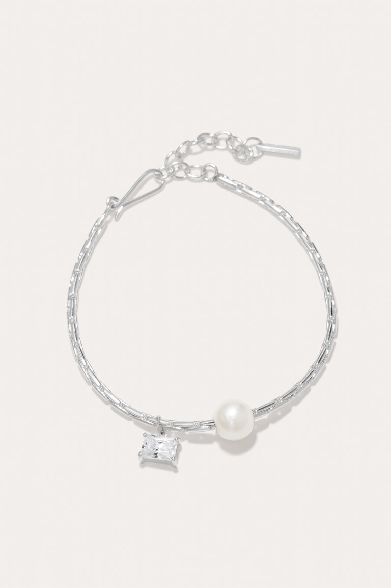 The Locus of Fortitude - Pearl and Zirconia Sterling Silver Bracelet