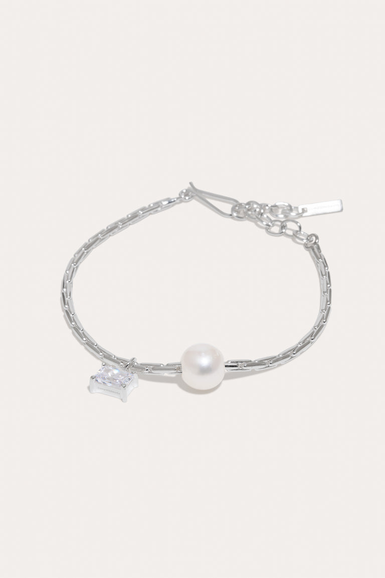 The Locus of Fortitude - Pearl and Zirconia Sterling Silver Bracelet
