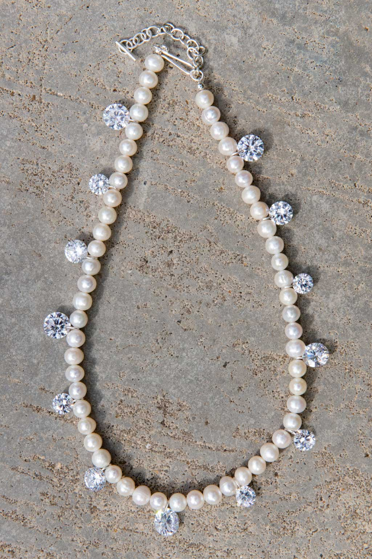 Dreaming Awake - Pearl and Zirconia Recycled Silver Necklace