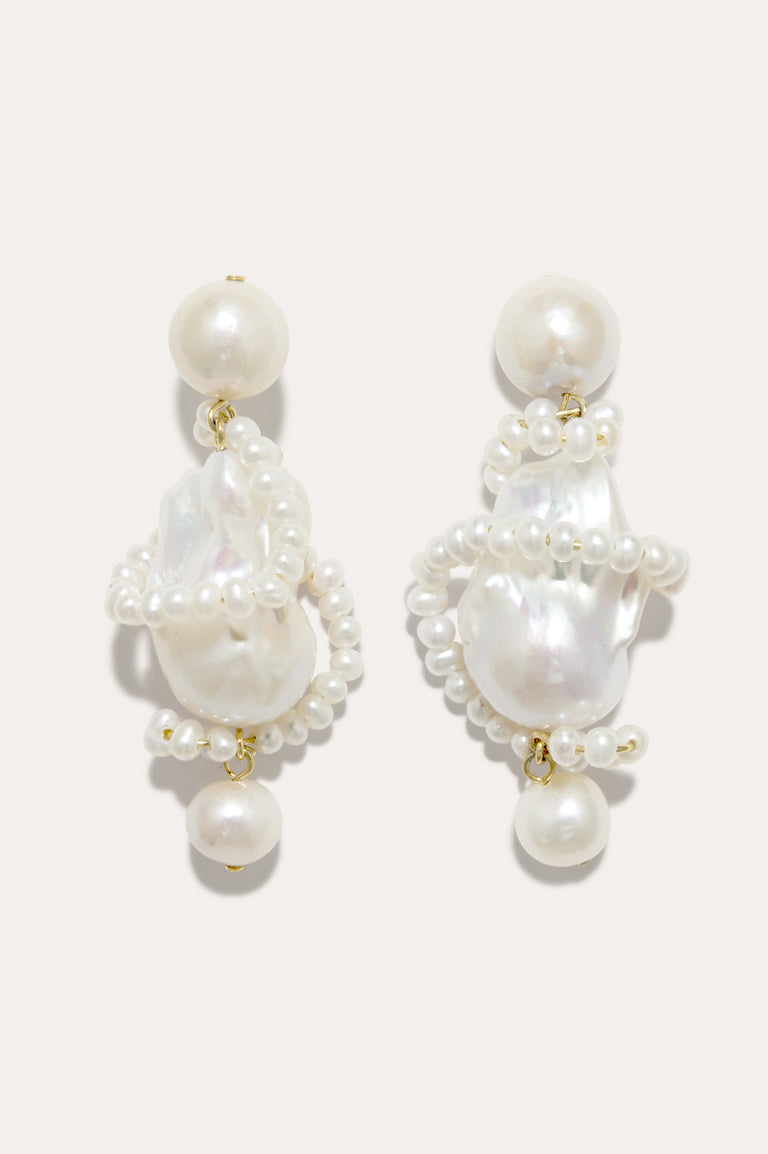 Carvings  - Pearl and Recycled Gold Vermeil Earrings