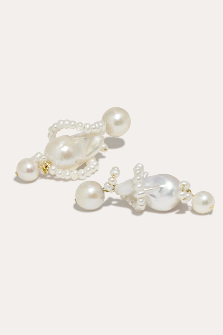 Carvings  - Pearl and Recycled Gold Vermeil Earrings