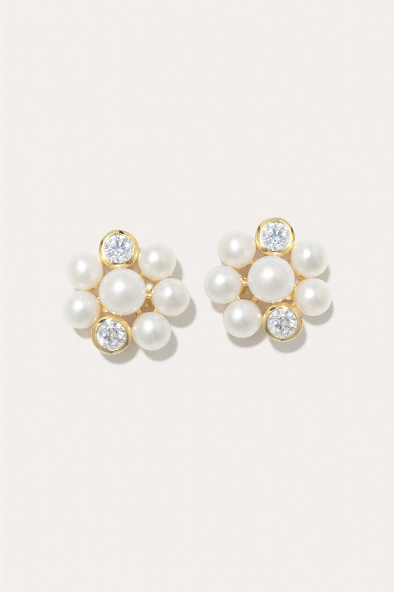 Lightdrops - Boucles d'oreilles clous en Vermeil d'Or Recyclé, Perle et Zircone