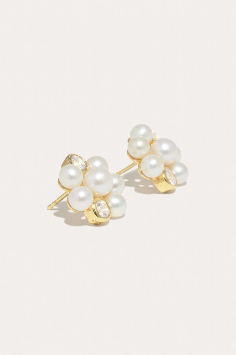 Lightdrops - Boucles d'oreilles clous en Vermeil d'Or Recyclé, Perle et Zircone