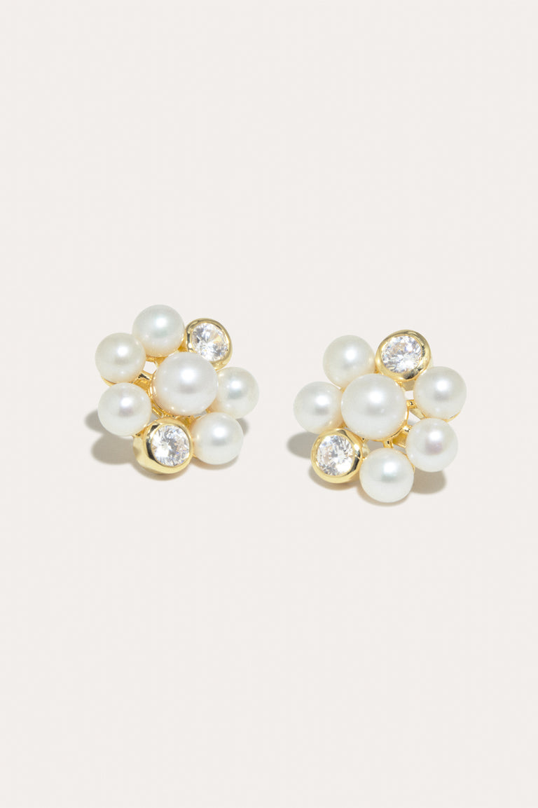 Lightdrops - Boucles d'oreilles clous en Vermeil d'Or Recyclé, Perle et Zircone