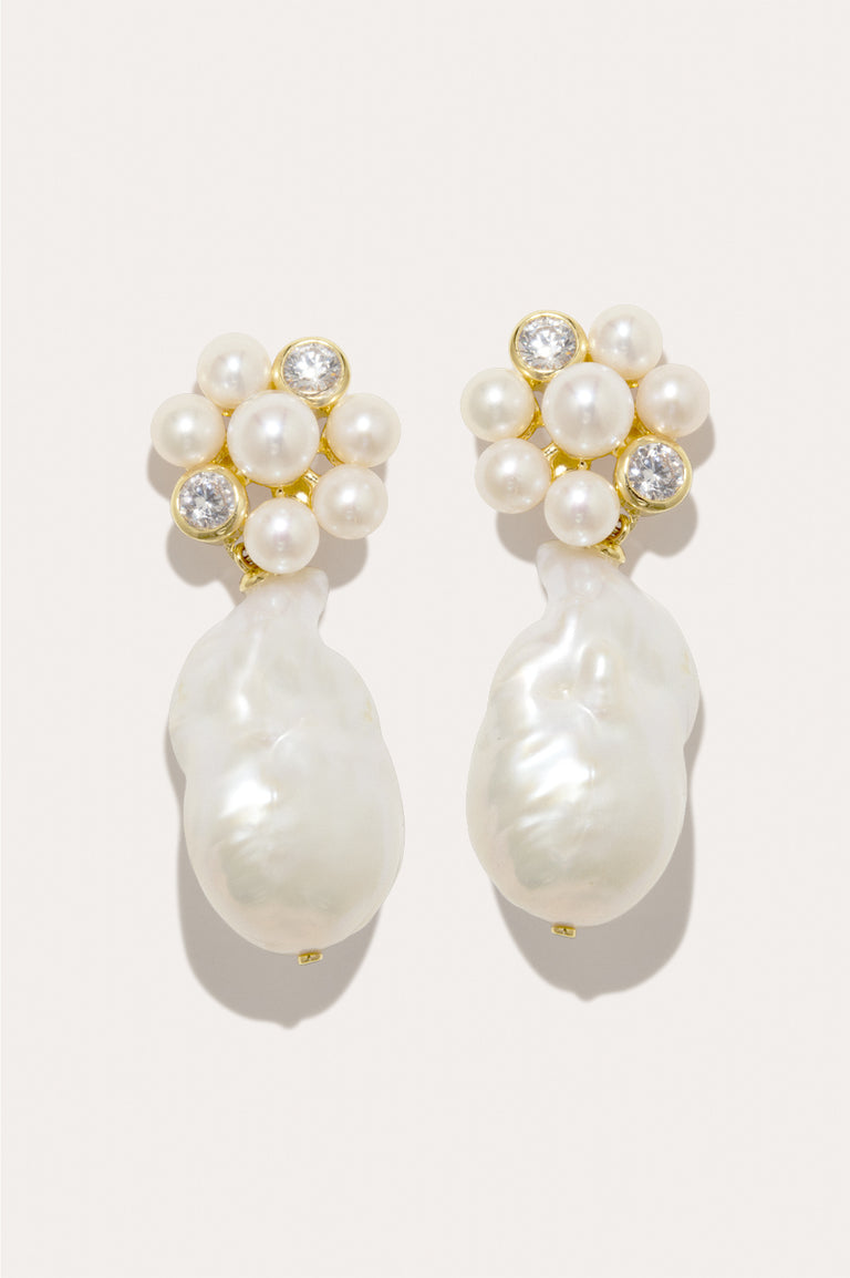 Lightdrops - Boucles d'oreilles en Vermeil d'Or Recyclé avec Perles et Zircons