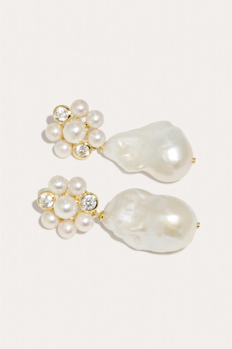 Lightdrops - Boucles d'oreilles en Vermeil d'Or Recyclé avec Perles et Zircons