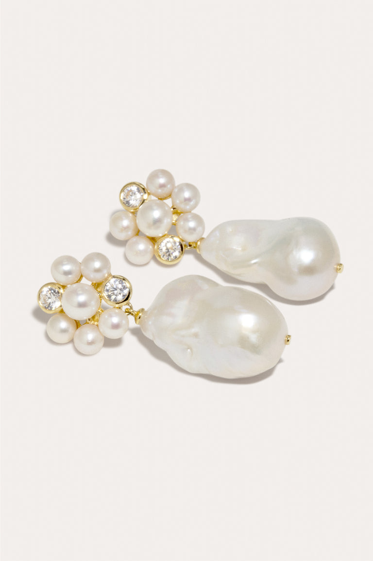 Lightdrops - Boucles d'oreilles en Vermeil d'Or Recyclé avec Perles et Zircons