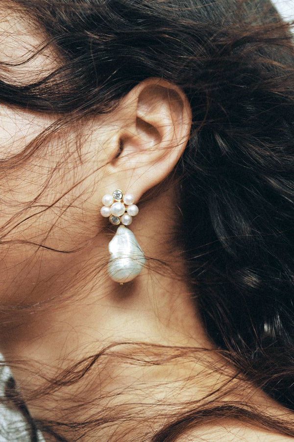 Lightdrops - Boucles d'oreilles en Vermeil d'Or Recyclé avec Perles et Zircons