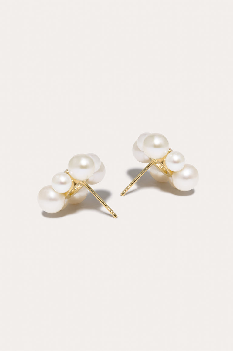 Boucles d'oreilles Pissenlit en vermeil d'or recyclé, perles et oxydes de zirconium