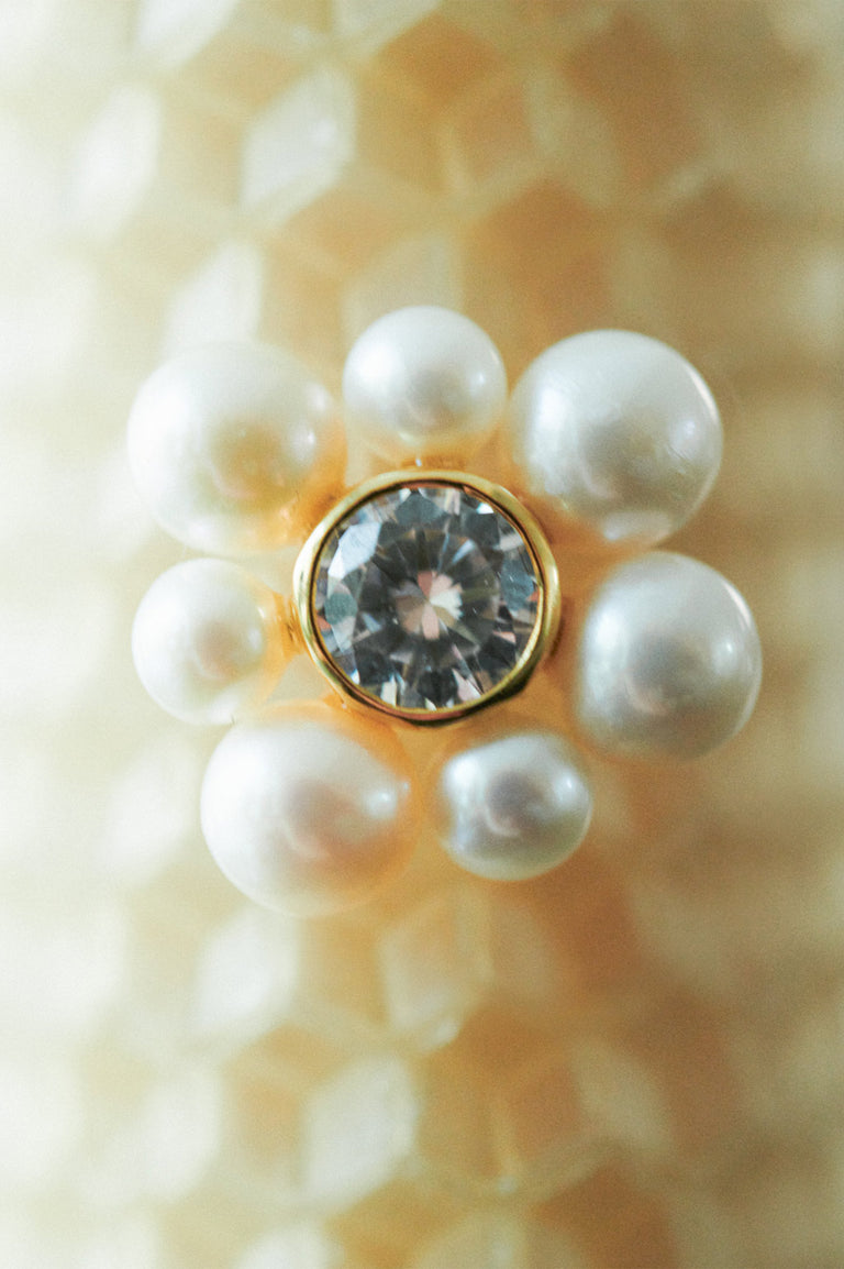 P175 - Pearl and Zirconia Gold Vermeil Earrings