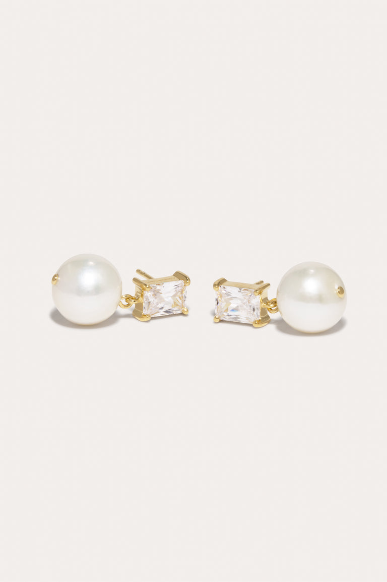 Concurrence - Pearl and Zirconia Recycled Gold Vermeil Earrings