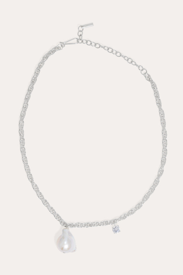 The Quiet Orbit - Pearl and Zirconia Recycled Silver Necklace