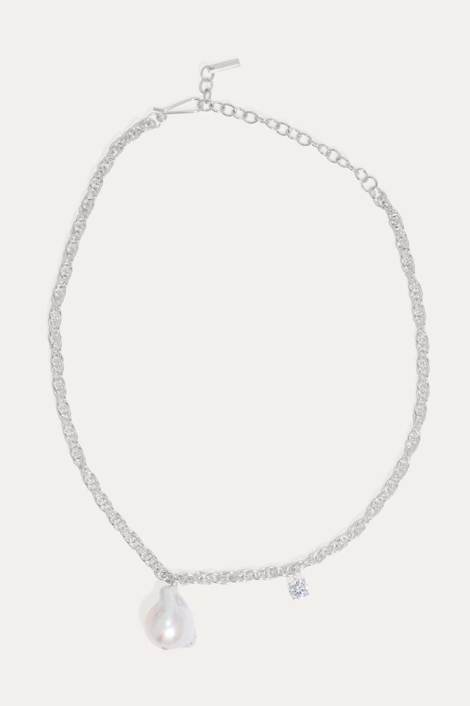 The Quiet Orbit - Pearl and Zirconia Recycled Silver Necklace